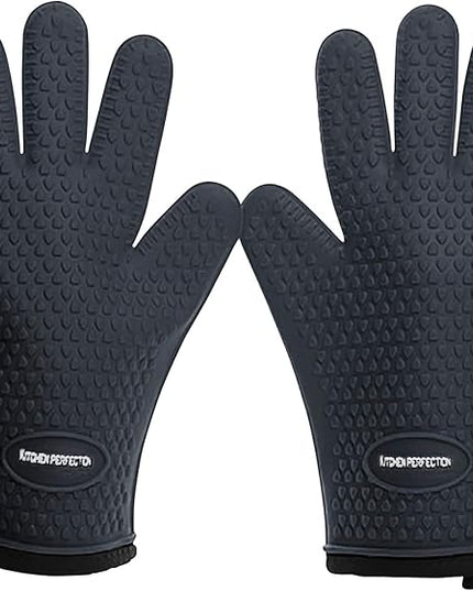 KITCHEN PERFECTION XL Silicone Smoker Oven Gloves-Extreme Heat Resistant BBQ Gloves-Handle Hot Food Right on Your Grill Fryer&Pit|Waterproof Grilling Cooking Baking Mitts|Superior Value Set+3 Bonuses