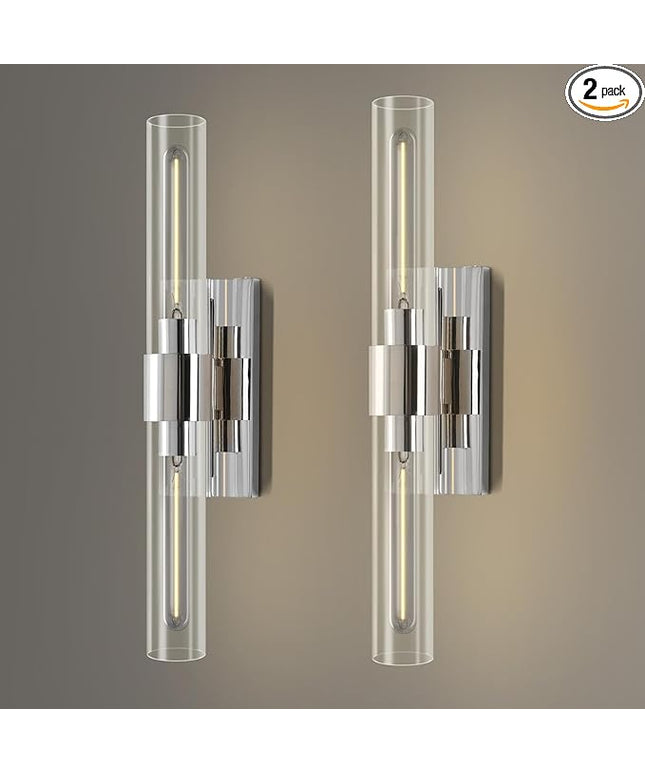 Wall Sconces Set of Two 22.8" Indoor Wall Light Fixtures, Nickel Bathroom Vanity Light Fixtures with Clear Glass, Modern Wall Lamp for Bathroom Living Room Bedroom Hallway(Bulb Included)