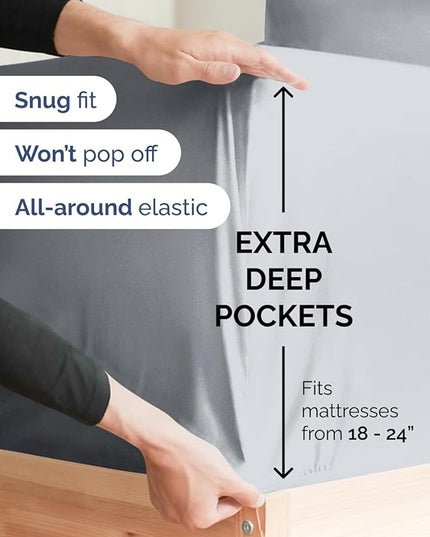 Extra Deep Twin XL Sheet Set - 4 Piece Breathable and Cooling Sheets - Hotel Luxury Bed Sheets Set - Easy Fit - Soft, Wrinkle Free and Comfy Sheets Set - Steel Blue Sheet Set with Extra Deep Pockets