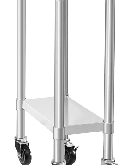 HARDURA Stainless Steel Commercial Table Prep & Work Table with Casters Heavy Duty Metal Table with Wheels NSF 430 24×15 Inches