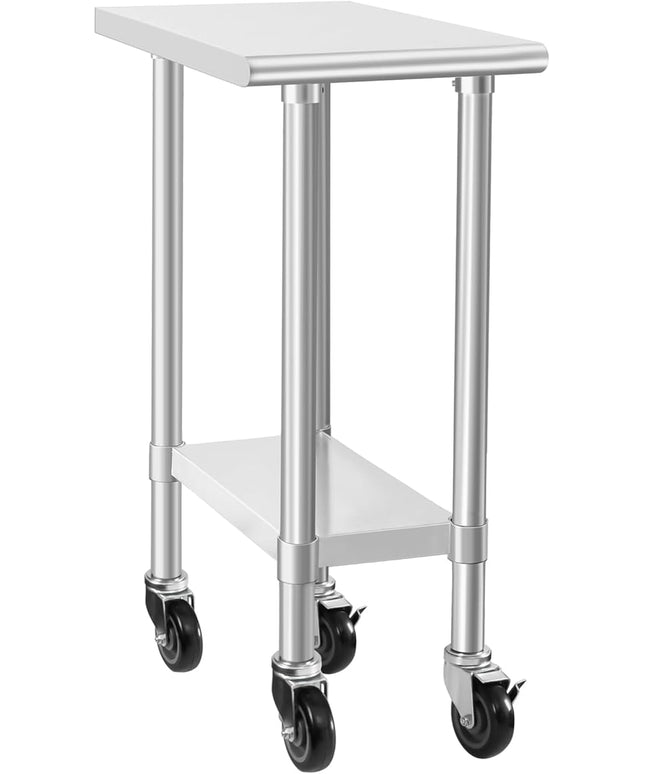 HARDURA Stainless Steel Commercial Table Prep & Work Table with Casters Heavy Duty Metal Table with Wheels NSF 430 24×15 Inches