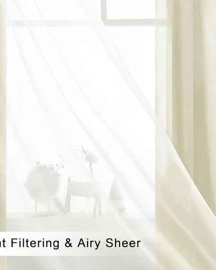 Hiasan Blackout Curtains with White Sheer Overlay, Double Layer Mix & Match Thermal Insulated Grommet Window Curtains for Bedroom, Living Room, 2 Drape Panels with Tiebacks, Light Beige, 52W X 96L