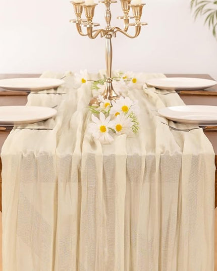 Socomi 6pcs Beige Christmas Cheesecloth Table Runner Boho Rustic Gauze 120 inch 10FT Cheese Cloth Runner for Wedding Party Baby Shower Birthday Home Decor Holiday Decorations