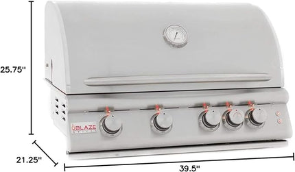 Blaze Grills Premium LTE+ | 40-Inch 5-Burner Barbecue | Built-In Natural Gas Grill | Professional Stainless Steel BBQ | Rear Infrared Burner + Rotisserie Kit | BLZ-5LTE3-NG