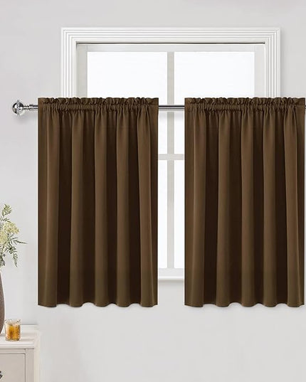 DWCN Short Brown Blackout Curtains for Half Window, Thermal Insulated Energy Saving Room Darkening Curtains for Kitchen/Bedroom (W60 x L36 inch, Set of 2 Panels, Top of Rod Pocket)