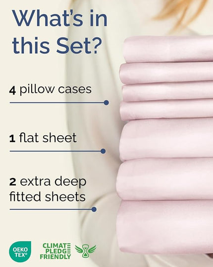 Extra Deep Split King Sheet Set - 7 Piece Breathable & Cooling Sheets - Hotel Luxury Bed Sheets Set - Easy Fit - Soft, Wrinkle Free & Comfy Sheets Set - Lavender Pink Sheet Set w/Extra Deep Pockets