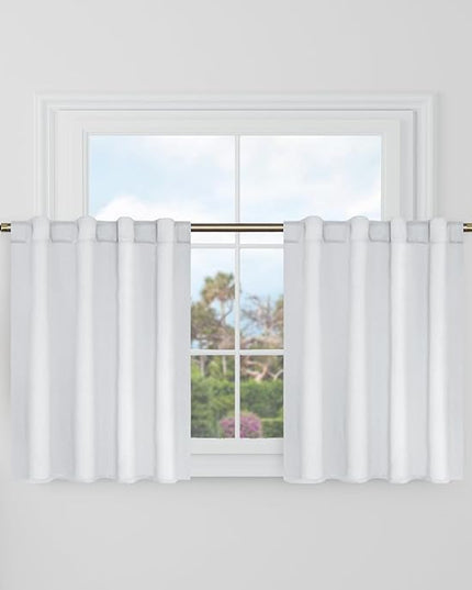 BGment Short Blackout Curtains 30 Inch Length for Small Windows - 34 x 30 inch Curtains Rod Pocket and Back Tab Thermal Insulated Room Darkening Curtains for Kitchen/Cafe, 2 Panels, Greyish White