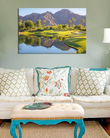 Indian Wells Golf Course Wall Art for Office USA California Golf Course Picture Poster Print on Canvas for Living Room Bedroom Bathroom Home Decorations Framed Ready to Hang(28''H x 44''W)