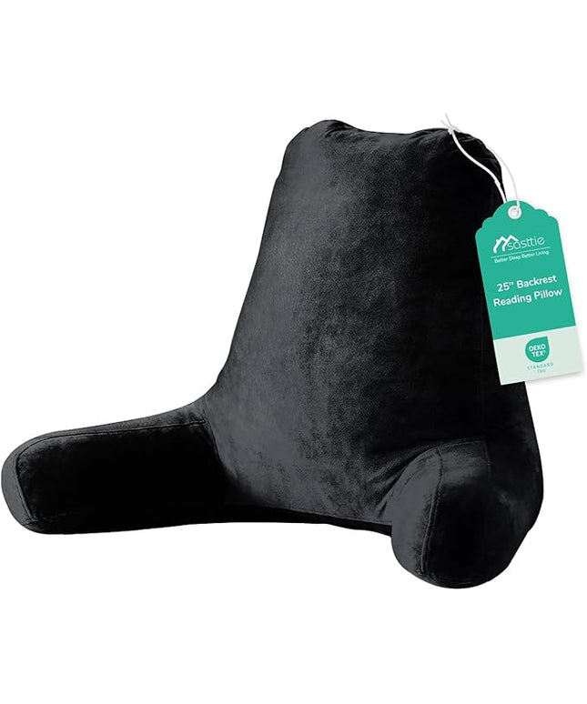 Sasttie 25-inch Reading Pillows for Sitting in Bed Adult, Jumbo Velvet Back Pillow Bed Sitting Up, XL High Back-Rest Support Cushion for Sit Up on Couch & Floor, Oeko-Tex Certified, Black