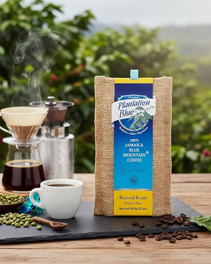 Plantation Blue 100% Blue Mountain Coffee from Jamaica, Medium Roasted Whole Beans (12oz)