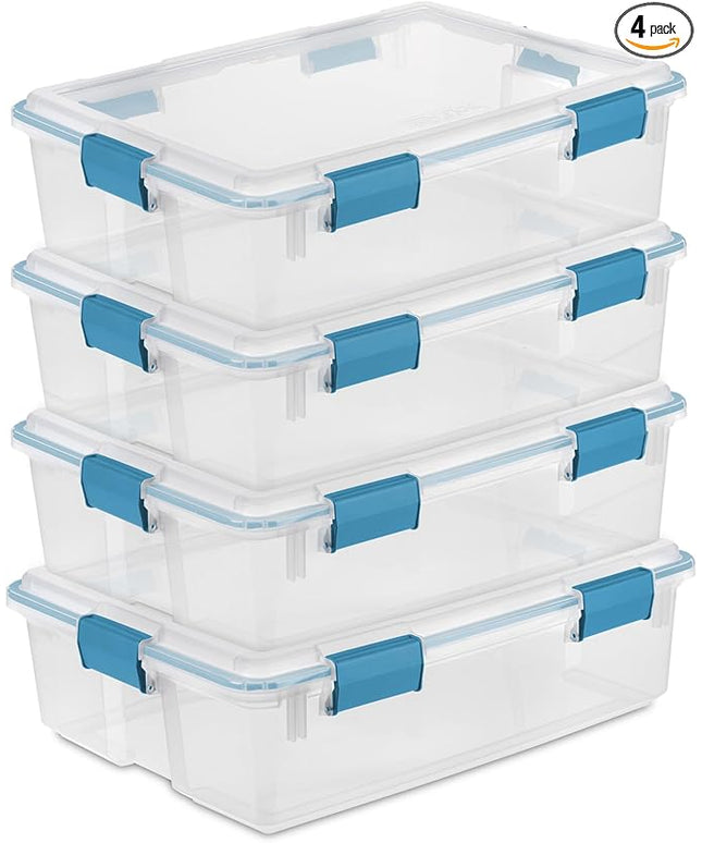 Sterilite 4-Pack Gasket Box, Weather-Resistant Storage Bins with Latching Lids, 37 Quart - Heavy-Duty Organizing Containers for Closet, Bathroom, and Office