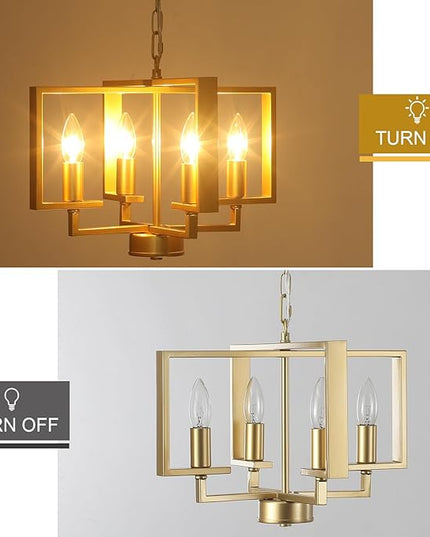 MEIJIA Hanging Lights with Plug in Cord, 4 Light Geometric Gold Plug in Chandelier with Cord 15FT & Switch, Plug in Hanging Light for Dining Room Living Room Kitchen Bedroom Gazebo