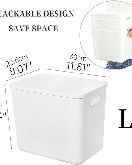 Plastic Storage Baskets Bins Boxes With Lids,Organizing Container White Storage Organizer Bins For Shelves Drawers Desktop Playroom Classroom Office,4-Pack