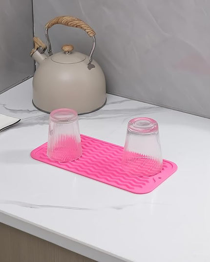 Silicone Dish Drying Mat for Multiple Usage,Easy clean,Eco-friendly,Heat-resistant Silicone Mat for Kitchen Counter or Sink,Refrigerator or Drawer Liner Rose S 12 inches x 6 inches