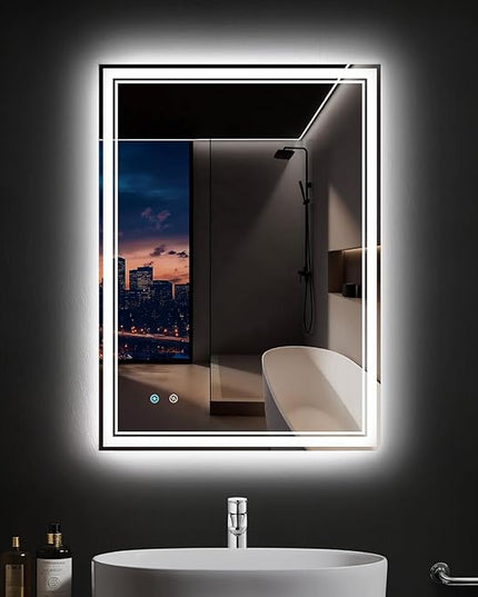 28"x 36" LED Bathroom Mirror with Anti-Fog, Dimmable Backlit + Front Lit, LED Bathroom Vanity Mirror for Wall, Memory Function, Shatter-Proof Glass, ETL Listed(NHYJ7922D)
