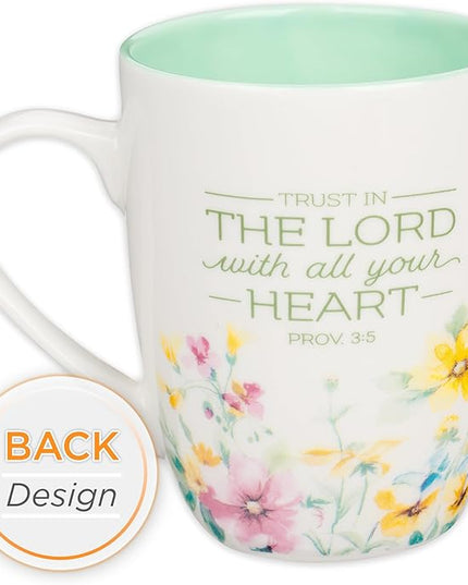 Christian Art Gifts Inspirational Ceramic Coffee & Tea Scripture Mug for Women: Trust in the Lord Encouraging Bible Verse, Microwave & Dishwasher Safe Lead-free, Multicolor Floral, Light Green, 12 oz.