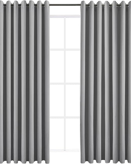 Blackout Curtains for Bedroom Thermal Insulated Solid Grommet Window Drapes Extra Wide for Sliding Door, Set of 2 Curtain Panels 108 W x 84 L Inches Light Gray