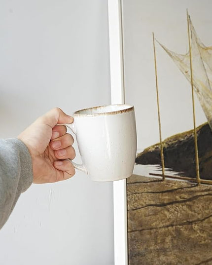 Bosmarlin Ceramic Coffee Mug Set of 4, 17 Oz, Coffee Cups with Big Handle, Microwave Safe, Unique Reactive Glaze (White, 17 Oz)