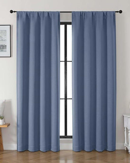 Gwine Denim Blue Blackout Curtains for Bedroom 84 inches Long 2 Panels Set, Solid Noise Reducing Thermal Insulated Blackout Curtains for Living Room with Rod Pocket, Each 40" Wx84 L