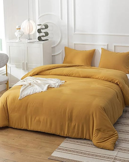 Luxlovery Mustard Yellow Comforter Set King Bedding Comforter Sets Men Women Solid Color Ginger Yellow Blanket Quilts Beathable Soft Cozy Puffy Lightweight Hotel Quailty Bedding Set