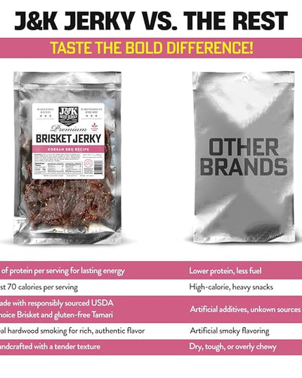 J&K Beef Brisket Jerky - Korean BBQ - Hand Crafted Small Batch American Made Slab Jerky - Bold & Flavorful Snack! - 7oz Big Bag