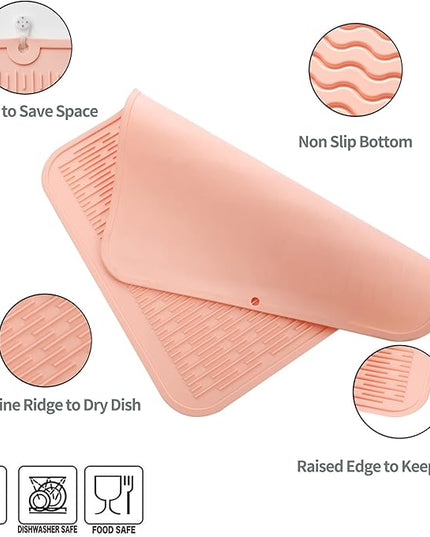 Silicone Dish Drying Mat for Multiple Usage,Easy clean,Eco-friendly,Heat-resistant Silicone Mat for Kitchen Counter or Sink,Refrigerator or Drawer Liner Pink 2XL 24 inches x 18 inches