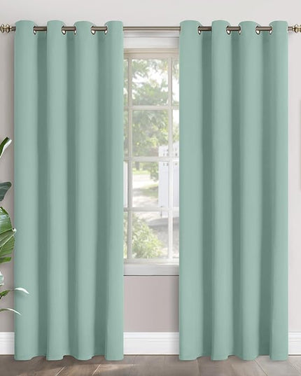 YoungsTex Sage Green Blackout Curtains 80 Inches Length for Bedroom - Thermal Insulated with Grommet Room Darkening Window Curtains for Living Room Office, 2 Panels, 52 x 80 Inch