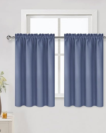 DWCN Blackout Curtains for Living Room Thermal Insulated, Energy Saving & Noise Reducing Bedroom Curtains, Dusty Blue, W 52x L 36 Inch, Set of 2 Rod Pocket Curtain Panels