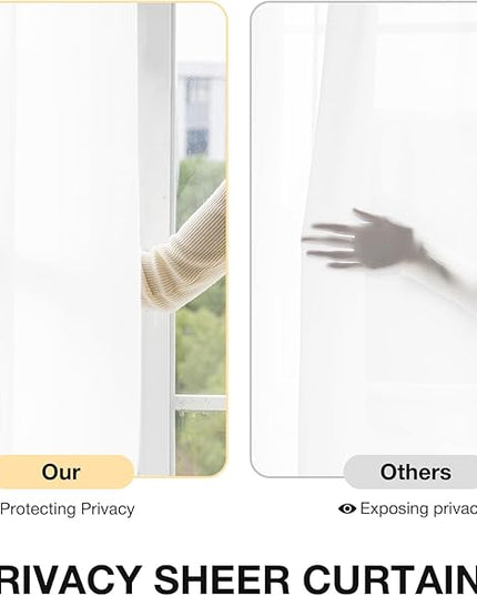 Anmao Non-See-Through Bright White Privacy Semi Sheer Curtains for Living Room 72 Inch Length 2 Panels Set, Light Filtering That Let Light In Rod Pocket Window Drapes for Bedroom, 52W x 72L,Pure White