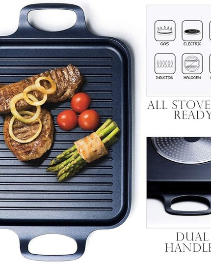 S·KITCHN Nonstick Grill Pan, Induction Stove Top Grill Plate, Glass Grilling Pan for Indoor, Gas Range Grill Panel/Skillet