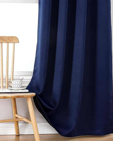 ChrisDowa 100% Blackout Curtains for Bedroom with Black Liner, 2 Thick Layers Total Blackout Thermal Insulated Grommet Long Window Curtains 2 Panels Set (Navy Blue, 52 x 95 Inch)