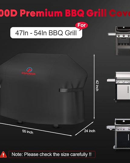 Comnova Grill Cover 55 Inch - 600D BBQ/Barbecue Gas Cover for Outdoor Grill Heavy Duty and Waterproof, Weber, Char-Broil, Nexgrill, Monument, Dyna-glo, Brinkmann and More