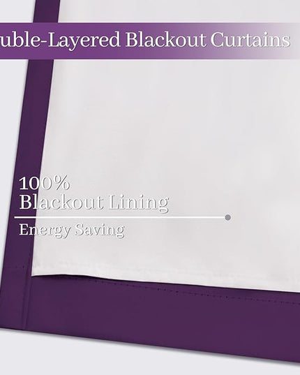 Yakamok Room Darkening 100% Blackout Curtains Grommet Window Treatments with 2 Thick Layers-Purple Thermal Insulated Drapes Set of 2 Panels for Bedroom Living Room 38 Inches by 84 Inches Length