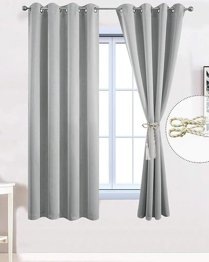 Yakamok Blackout Curtains Room Darkening Thermal Insulated Grommet top Window Curtains for Living Room, 52 x 72 Inch, Light Grey, Set of 2