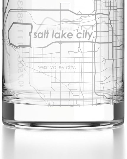 Well Told Engraved Salt Lake City Utah Map Rocks Glass, Old Fashioned Glassware (11 oz, Clear) Etched Bourbon Tumbler, Gifts For Whiskey Lovers