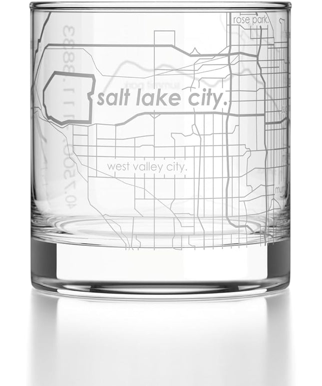 Well Told Engraved Salt Lake City Utah Map Rocks Glass, Old Fashioned Glassware (11 oz, Clear) Etched Bourbon Tumbler, Gifts For Whiskey Lovers