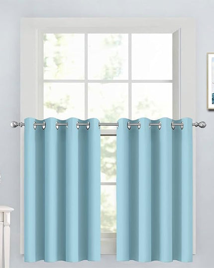 Yakamok Blackout Window Valances for Kitchen Thermal Insulated Blackout Grommet Top Curtain for Bedroom,Sky Blue, 52x36 Inch, 2 Panels