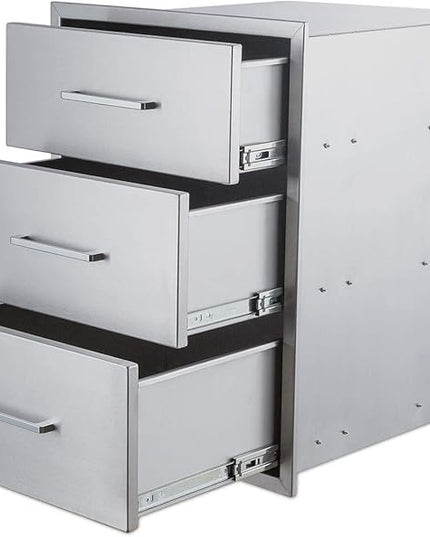 18" W x 24" H x 23" D Stainless Steel Outdoor Kitchen Drawers BBQ Drawer Triple Access Drawers Flush Mount for Outdoor Kitchens Or BBQ Island