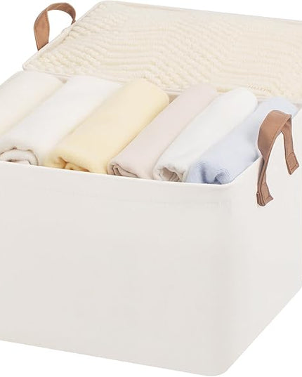StorageWorks Fabric Storage Bins, Large Storage Baskets for Shelves, Closet Organizers and Storage Bins with Metal Frame, Handles, Natural Color, 2-Pack