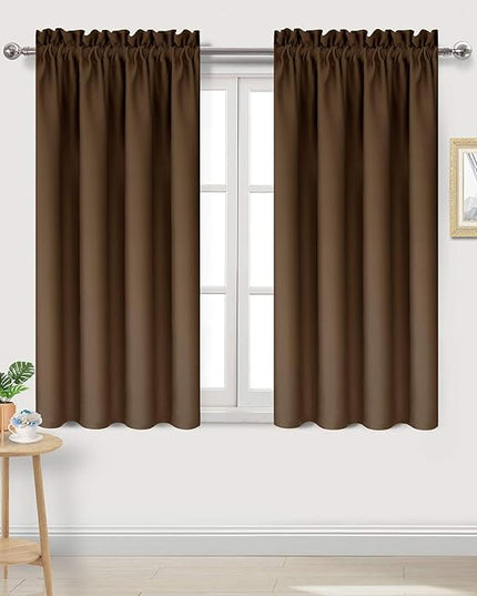 DWCN Blackout Curtains Thermal Insulated Energy Saving Bedroom and Kitchen Curtains Window Treatments, W 38 x L 45 Inch, Set of 2 Brown Rod Pocket Drapes