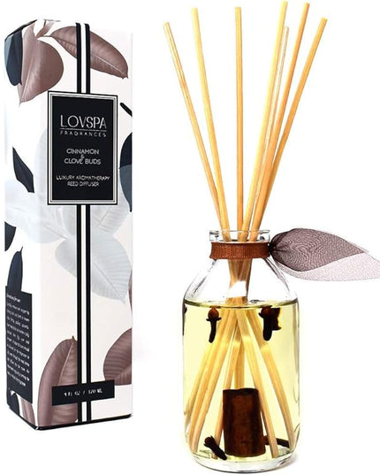 LOVSPA Reed Diffuser Set, Cinnamon & Clove Buds Scented Oil Diffuser with Sticks, Home Fragrance Accessories for Bathroom Shelf Decor, Aroma Diffusers for Home or Office Fall Decor, USA Made
