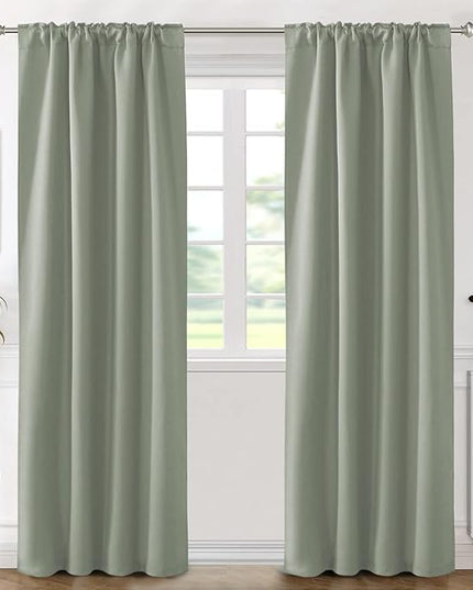 H.VERSAILTEX Blackout Curtains Thermal Insulated Window Treatment Panels Room Darkening Blackout Drapes for Living Room Back Tab/Rod Pocket Bedroom Draperies (2 Panels, Light Sage, 42 x 84 Inch)
