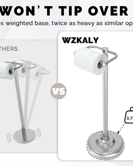 Toilet Paper Holder Stand, Brushed Nickel Toilet Paper Holder Free Standing, Post Pivoting Design & Stable Weighted Base SUS304 Stainless Steel for Bathroom(Mega Roll)