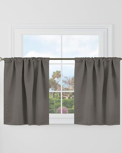BGment Short Blackout Curtains 30 Inch Length for Small Windows - 34 x 30 inch Curtains Rod Pocket and Back Tab Thermal Insulated Room Darkening Curtains for Kitchen/Cafe Room, 2 Panels, Grey