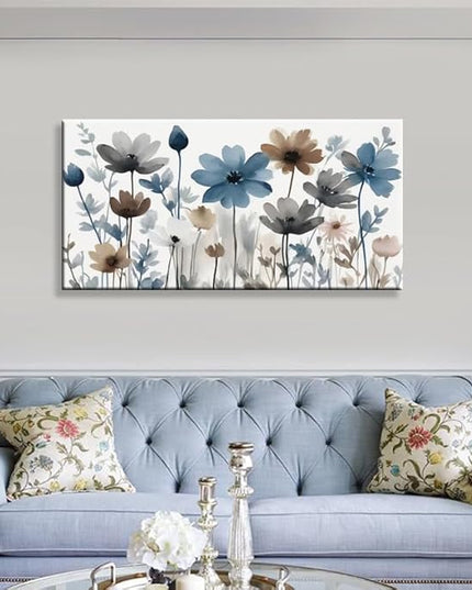 KZKU Flowers Canvas Wall Art - Floral Pictures for Wall Decor Indigo Brown Grey Canvas Prints Nature Printing Artwork for Living Room Bedroom Home Office Wall Decoration 20" x 40"