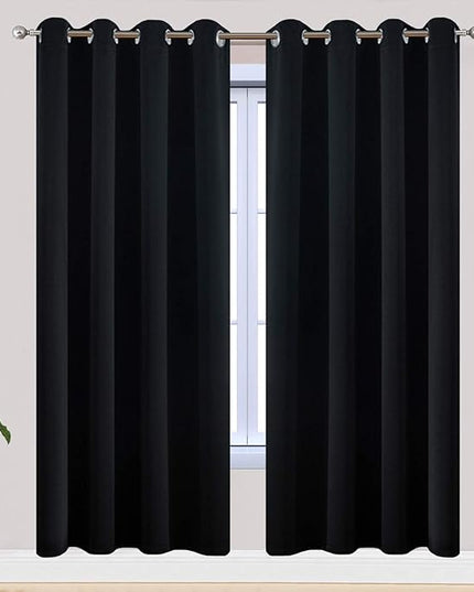 Yakamok Soft and Smooth Blackout Curtains for Bedroom - Grommet Thermal Insulated Room Darkening Curtains for Living Room, Set of 2 Panels (52W x 72L Inch, Black)