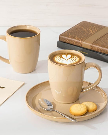 vancasso PLAYA Ceramic Coffee Mug Set of 6, 16 Oz Tea Cups with Handle for Latte, Tea, Cappuccino, Milk, Cocoa, Microwave&Dishwasher Safe, Brown