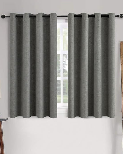 MIULEE Linen Texture Curtains for Bedroom Solid 100% Blackout Thermal Insulated Dark Grey Curtains Grommet Room Darkening Drapes Luxury Decor for Living Room Nursery 52x45 Inch (2 Panels)