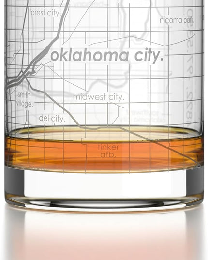 Well Told Engraved Oklahoma City Oklahoma Map Rocks Glass, Old Fashioned Glassware (11 oz, Clear) Etched Bourbon Tumbler, Gifts For Whiskey Lovers