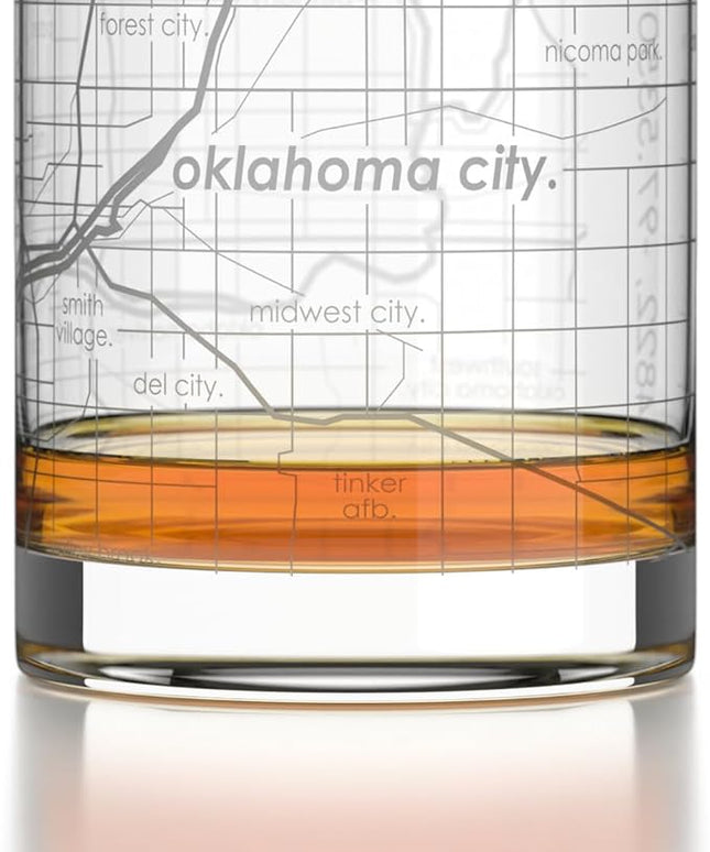 Well Told Engraved Oklahoma City Oklahoma Map Rocks Glass, Old Fashioned Glassware (11 oz, Clear) Etched Bourbon Tumbler, Gifts For Whiskey Lovers